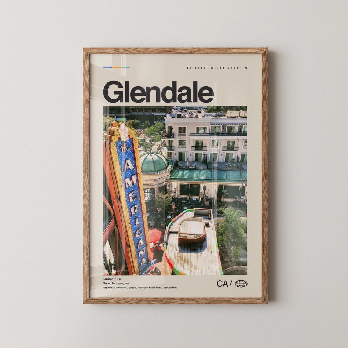 Glendale California Americana Theater Minimalist Travel Poster