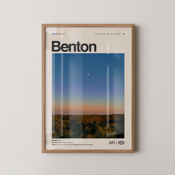Benton Print Wall Art Poster Photo Dcor Map Arkansas