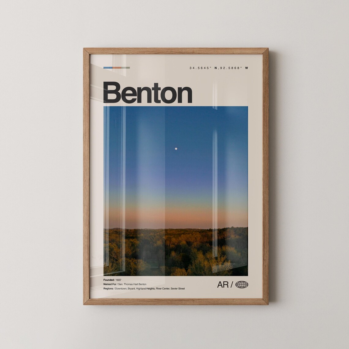 Benton Arkansas Moonrise Forest Treeline Dusk City Photo Poster