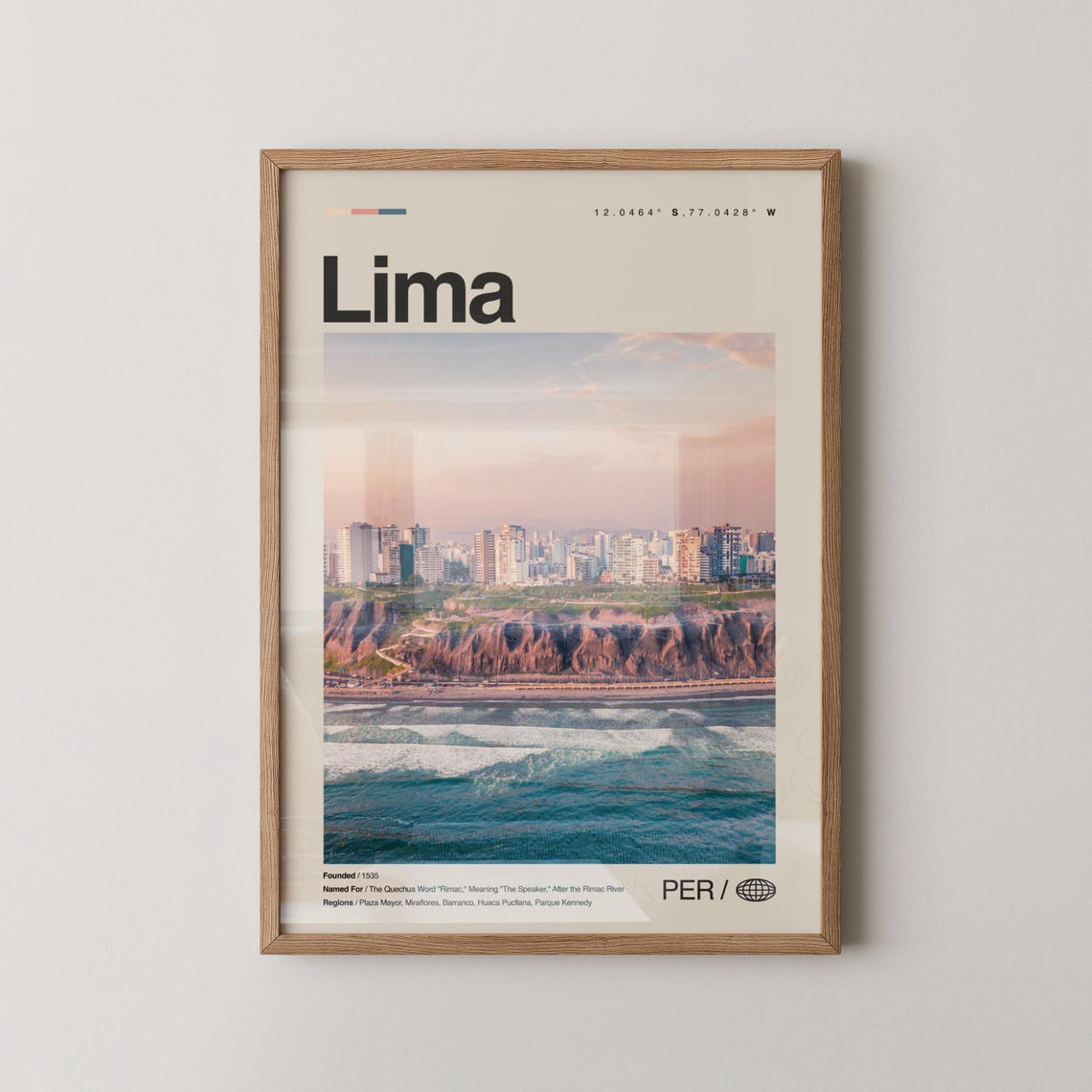 Lima Peru Miraflores Cliffs Coastal View Paragliders Photo Poster