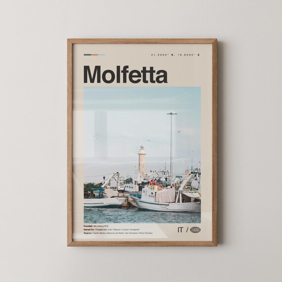 Molfetta Print Black And White Wall Art Poster Photo Dcor Map