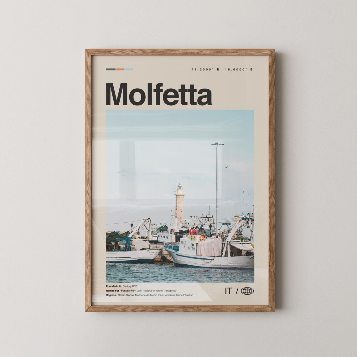 Molfetta Italy Fishing Harbor Boats Coastal Photography Travel Poster