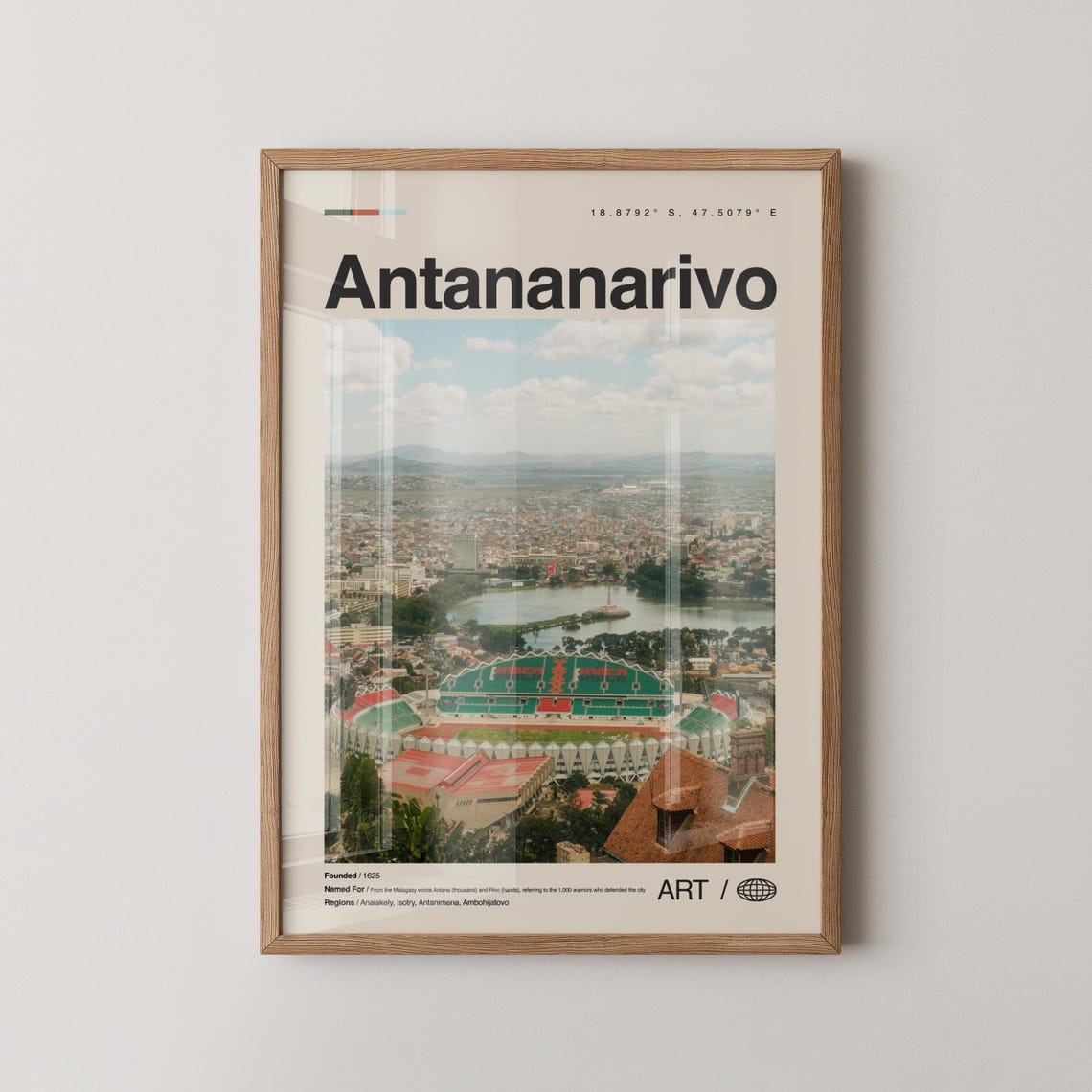 Minimalist Antananarivo City Photo Travel Poster With Map Coordinates