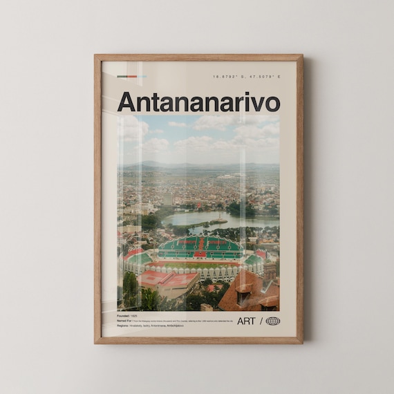 Minimalist Antananarivo City Photo Travel Poster With Map Coordinates