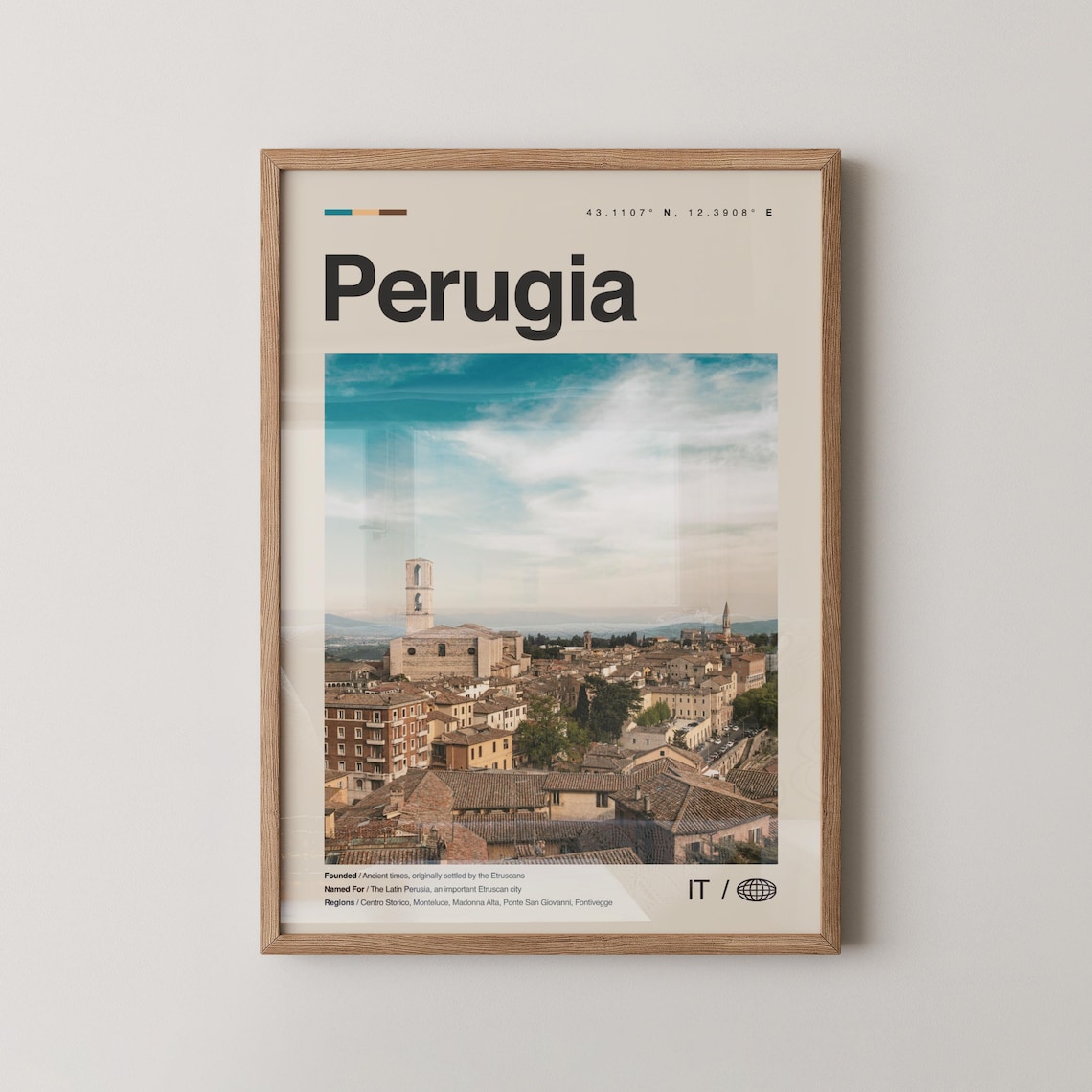 Perugia Italy Old Town Aerial Historic Skyline Travel Photo Poster