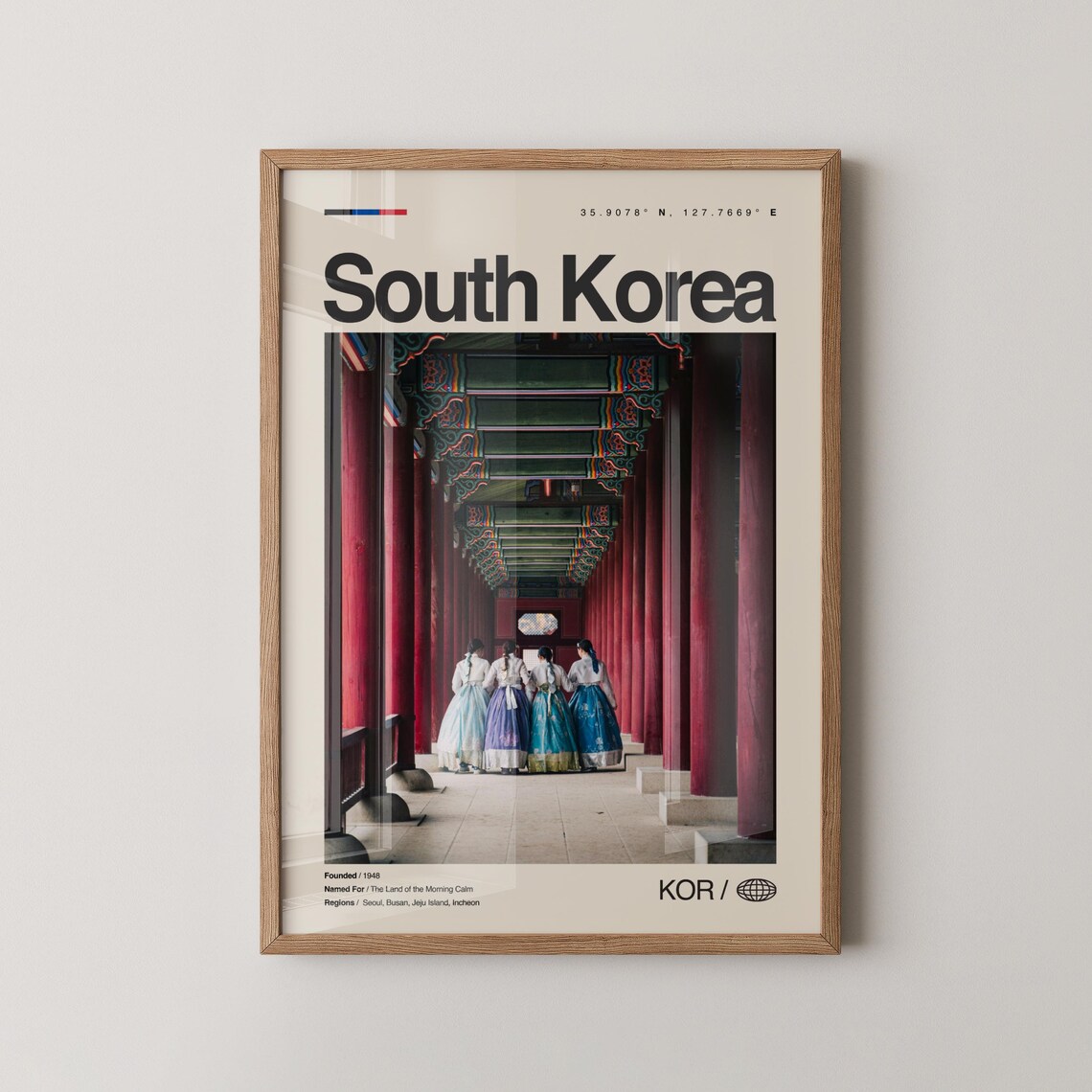 South Korea Travel Poster, Seoul Busan Jeju Island