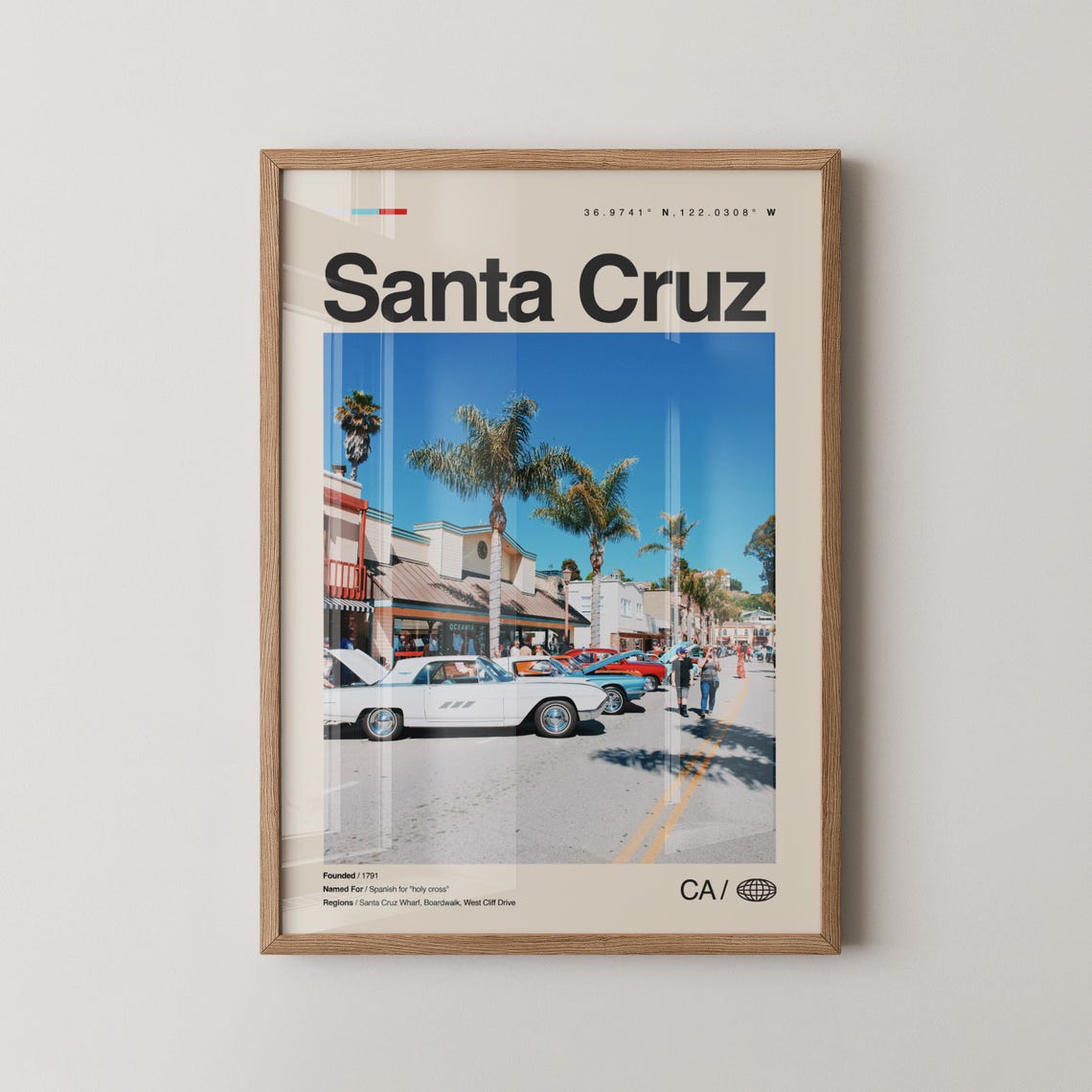 Santa Cruz California Classic Car Street Palm Trees City Poster