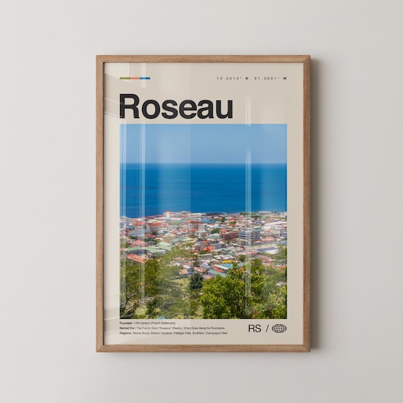 Roseau Dominica Caribbean City Coastline Photo Poster With Island Facts