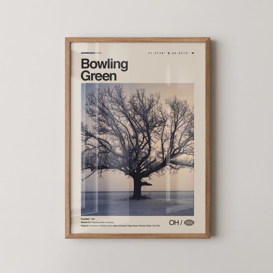 Bowling Green Ohio Bare Tree Photo Coordinates Travel Wall Art