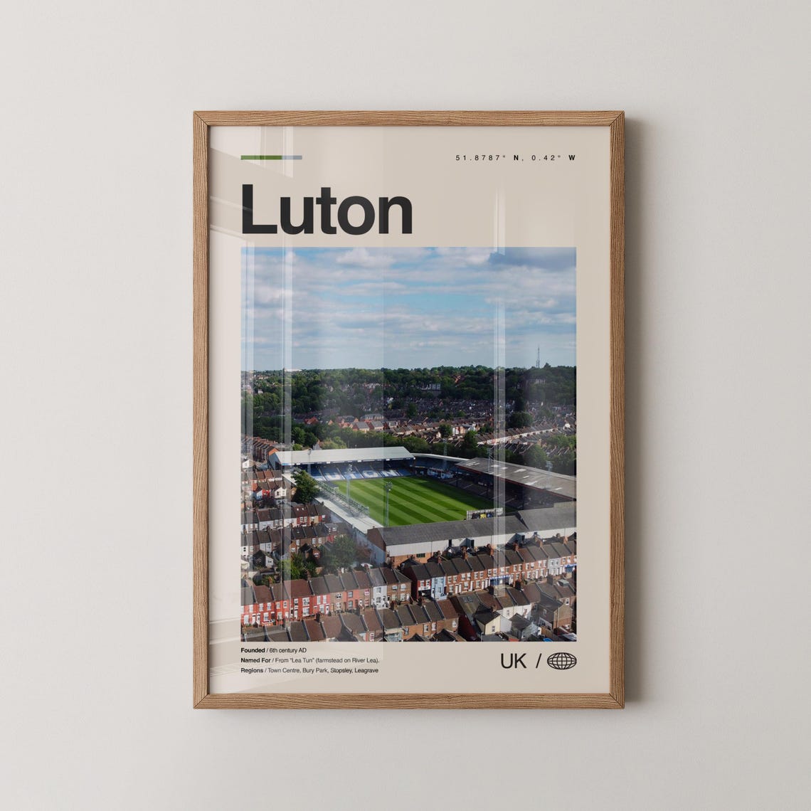 Modern Luton England Aerial Stadium City Photo Travel Poster
