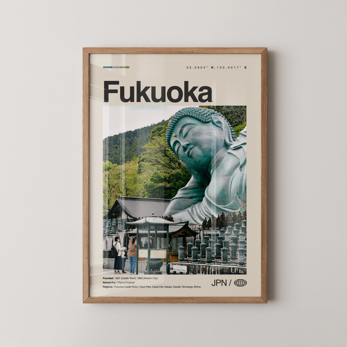 Fukuoka Japan Reclining Buddha Statue Photography Travel Poster