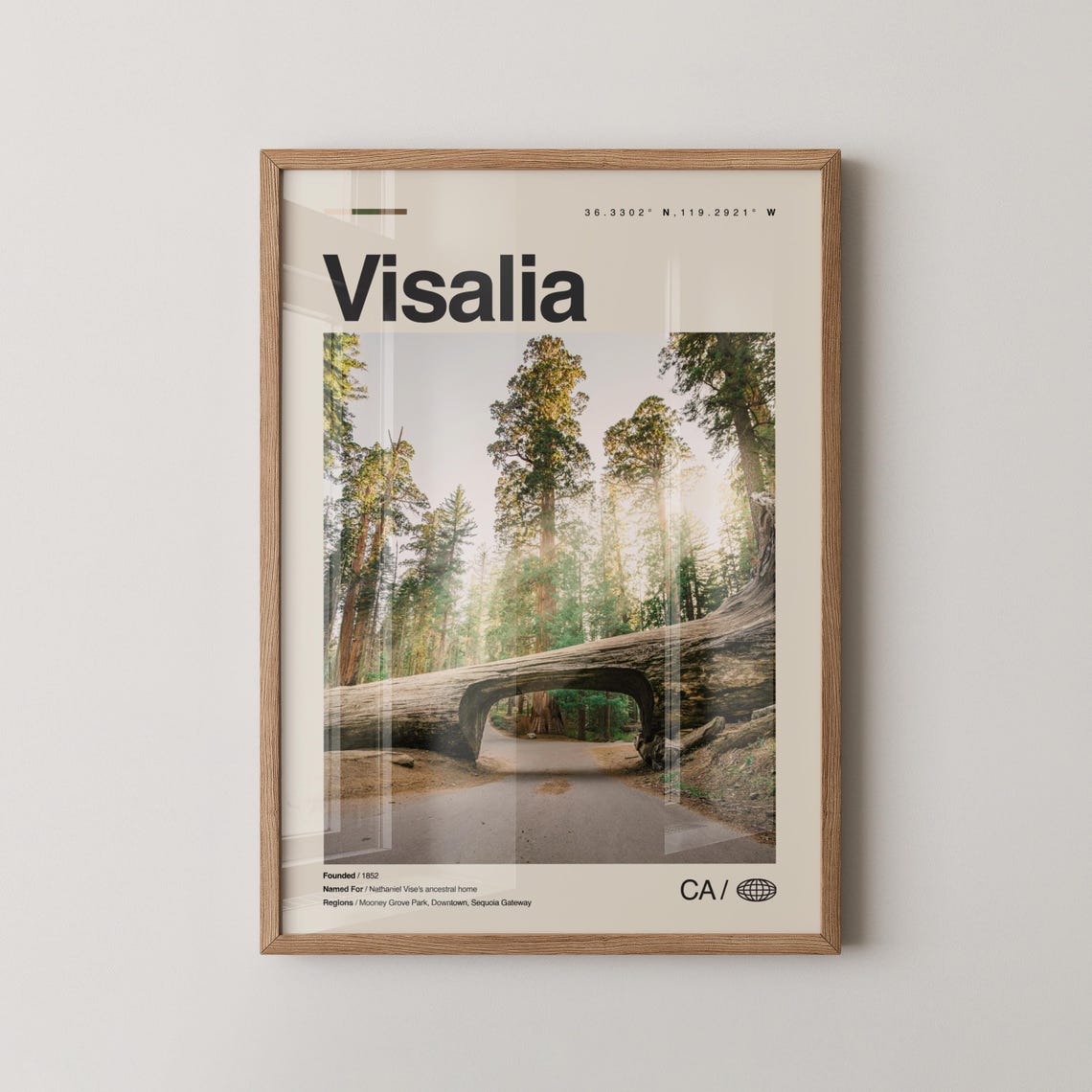 Visalia California Sequoia Tunnel Log Travel Poster Forest Road Photo