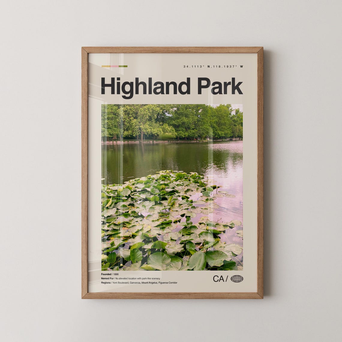 Highland Park Los Angeles Lily Pond Arroyo Seco Travel Poster