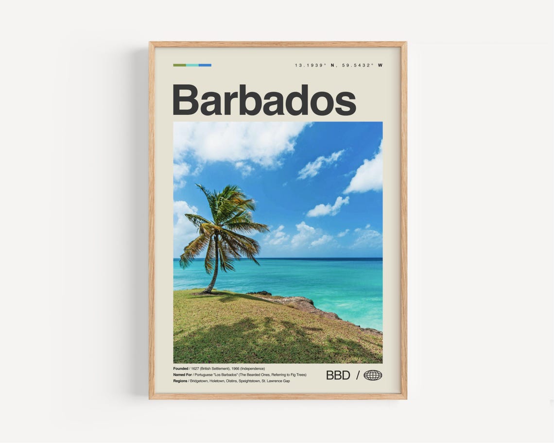 Barbados Palm Tree Beach Turquoise Ocean Paradise Photography Poster