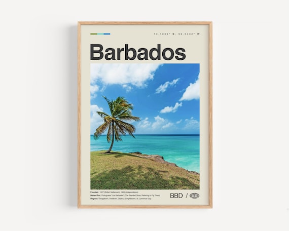Barbados Palm Tree Beach Turquoise Ocean Paradise Photography Poster