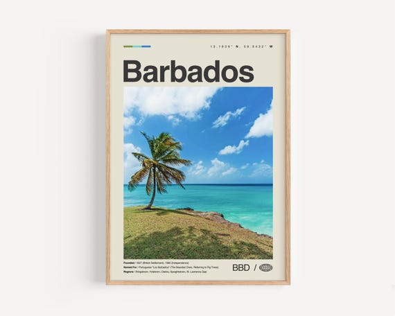 Barbados Print Black And White No 2 Wall Art Poster Photo Decor Caribbean America Bridgetown
