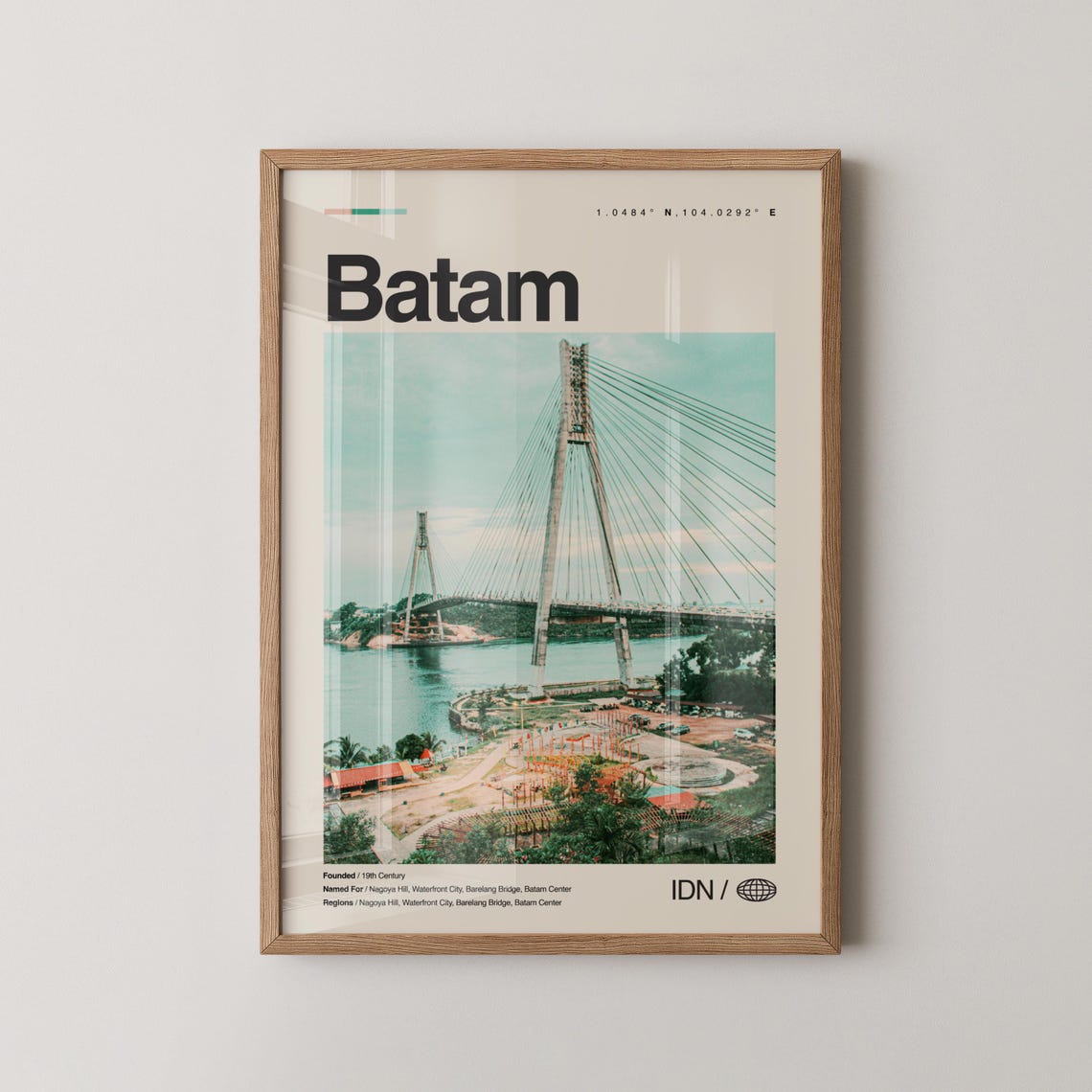 Striking Batam Indonesia Barelang Bridge Photo Modern Travel Poster