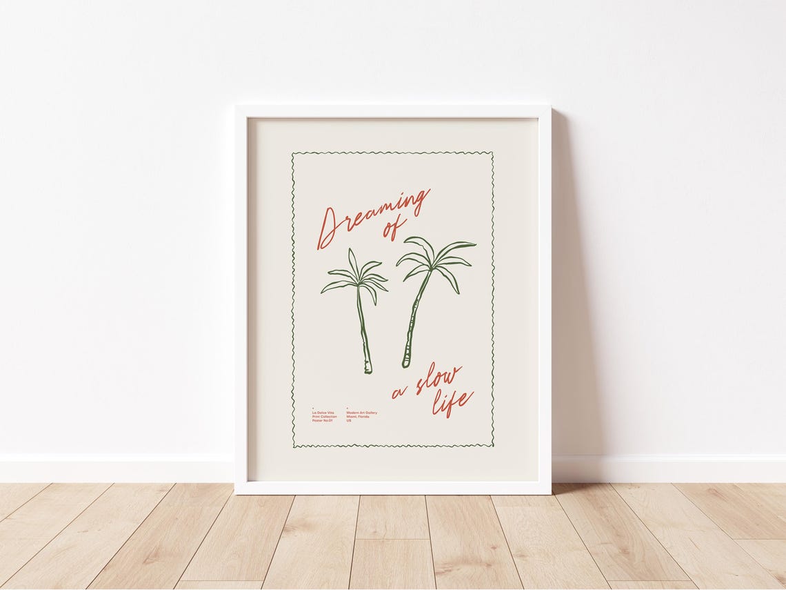 Dreaming of a Slow Life Palm Tree Minimal Coastal Beach Poster - Image 2