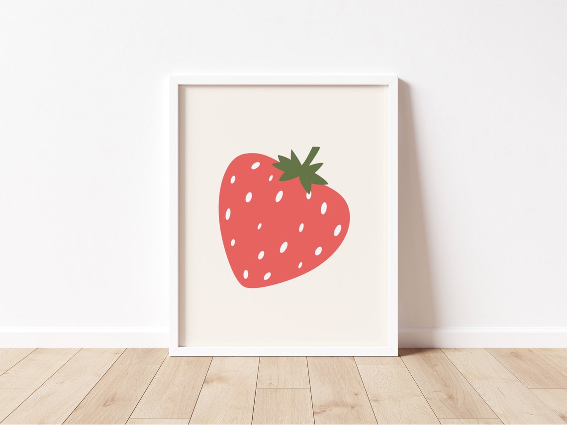 Strawberry Red Fruit Minimalist Cute Botanical Kitchen Wall Art - Image 2
