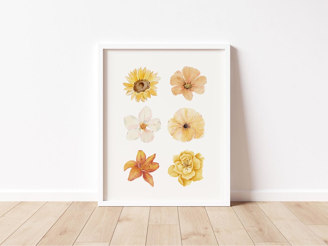 Yellow Orange Watercolor Flowers Fall Floral Botanical Wall Art - Image 2