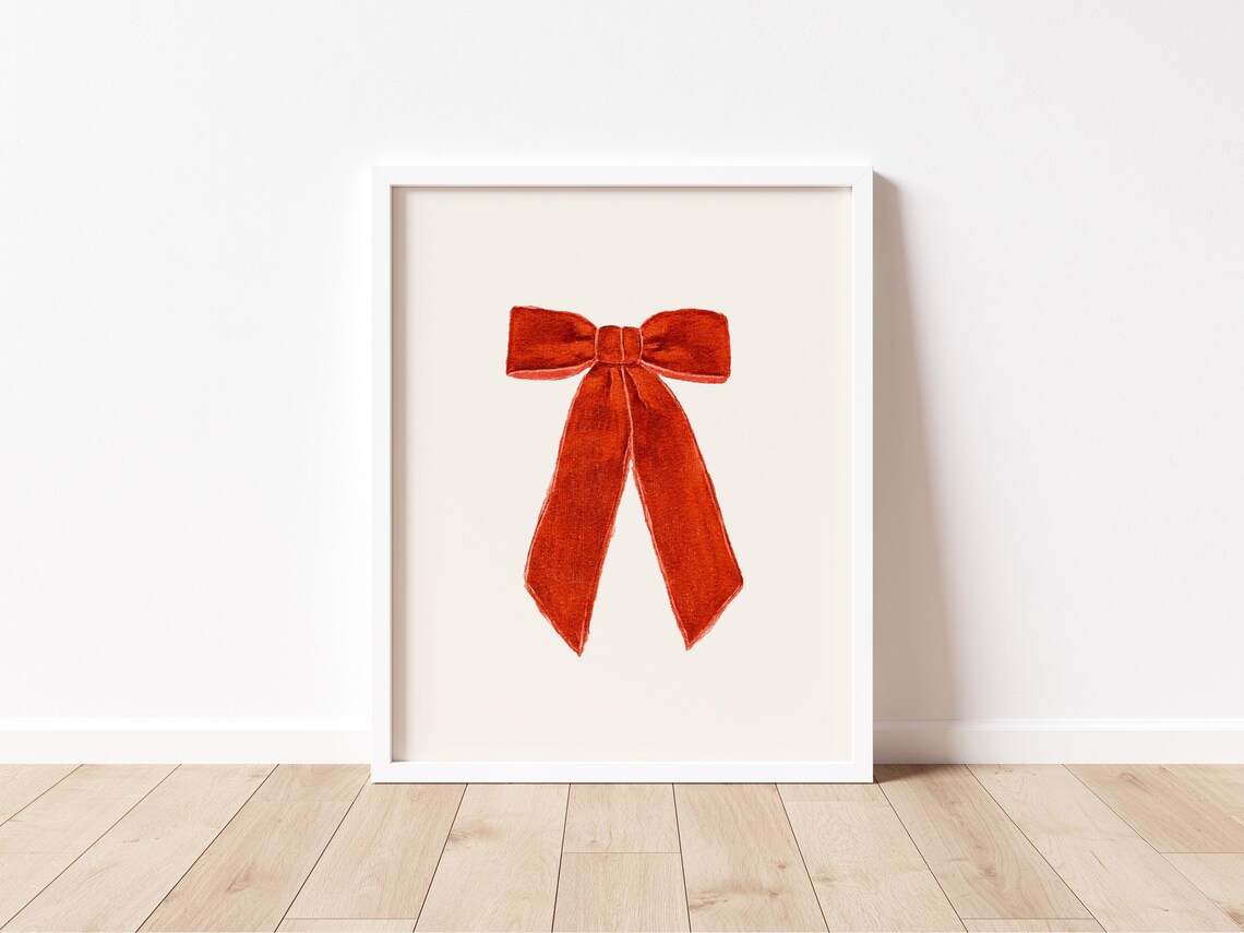 Red Velvet Bow Watercolor Christmas Holiday Coquette Style Poster - Image 2
