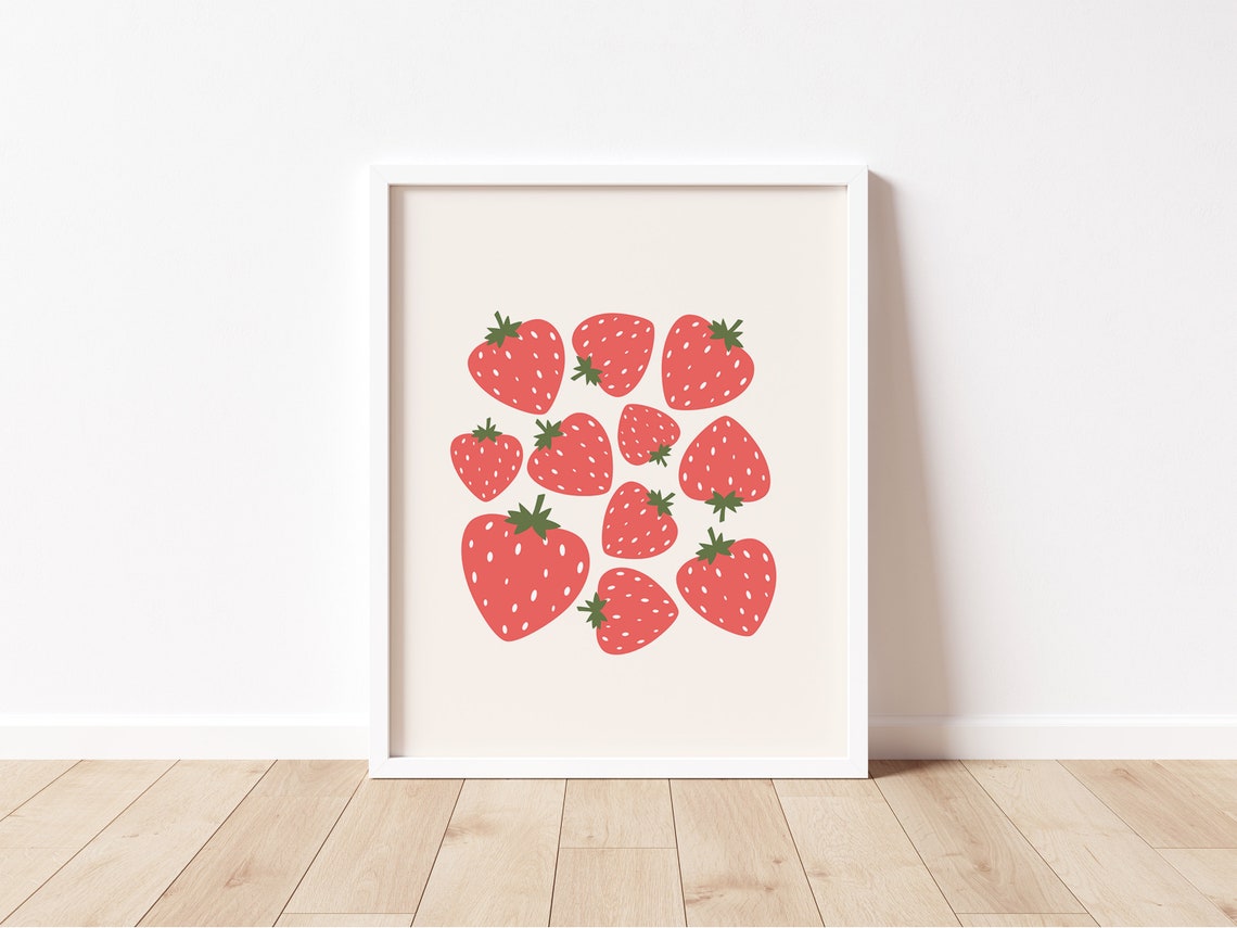 Cute Red Strawberry Scatter Illustration Playful Kitchen Art Print - Image 2