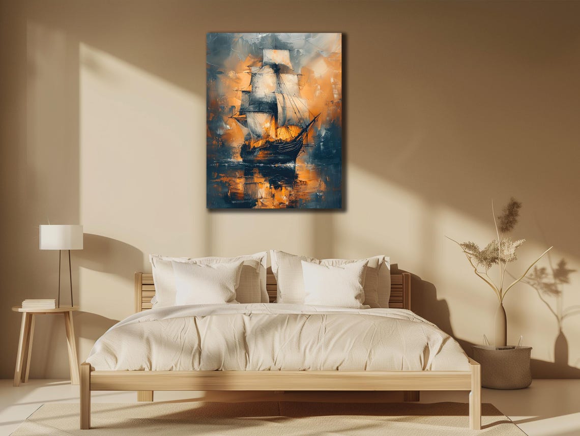 Tall Sailing Ship Sunset Ocean Voyage Vintage Nautical Wall Poster - Image 3