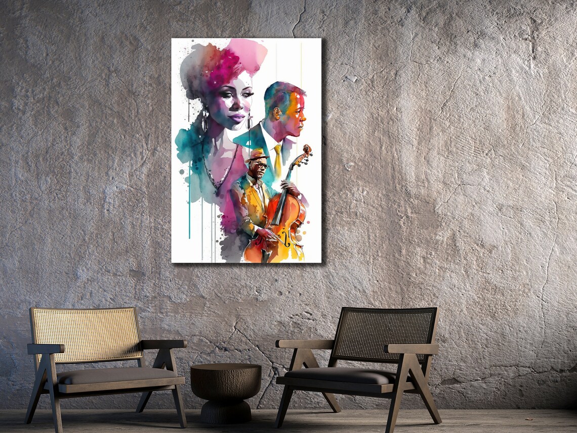 Jazz Band Watercolor Singers and Bassist Musical Portrait Poster