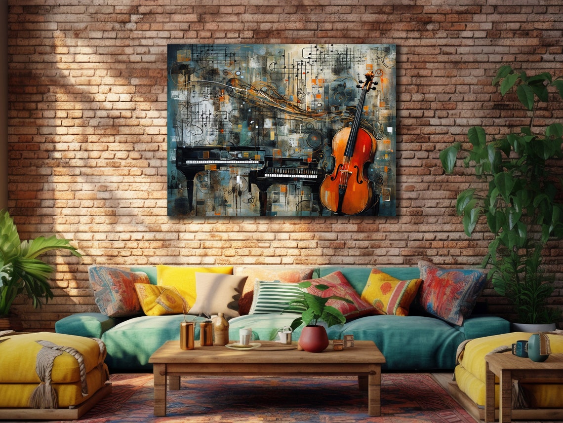 Cello and Piano Keys Abstract Collage Music Instrument Wall Art Poster - Image 3