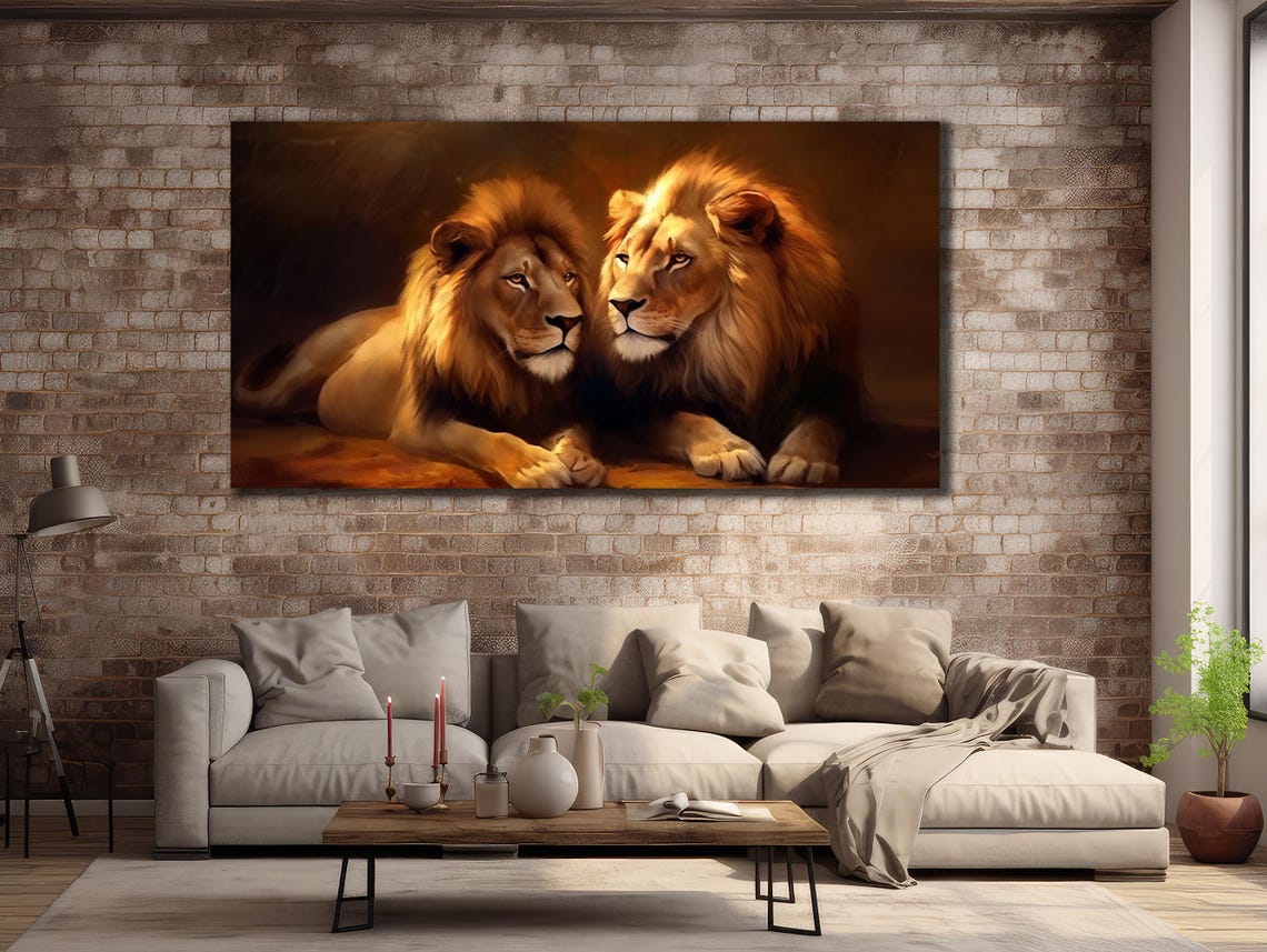 Lion And Lioness Print Brown Lion Family Painting Art House Gift Ideas Farmhouse Wall Decor Animals Wall Art Couple Lion Poster