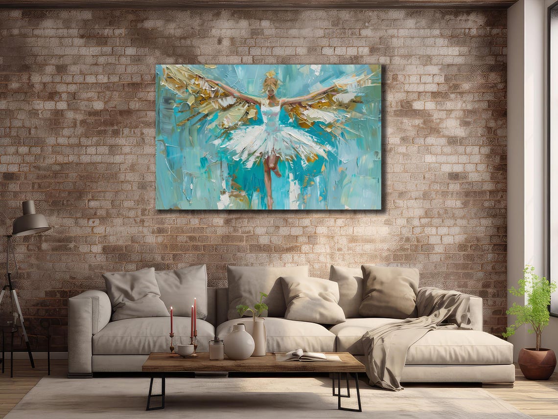 Ballerina With Angel Wings Turquoise Tutu Ballet Dancer Art Poster - Image 3