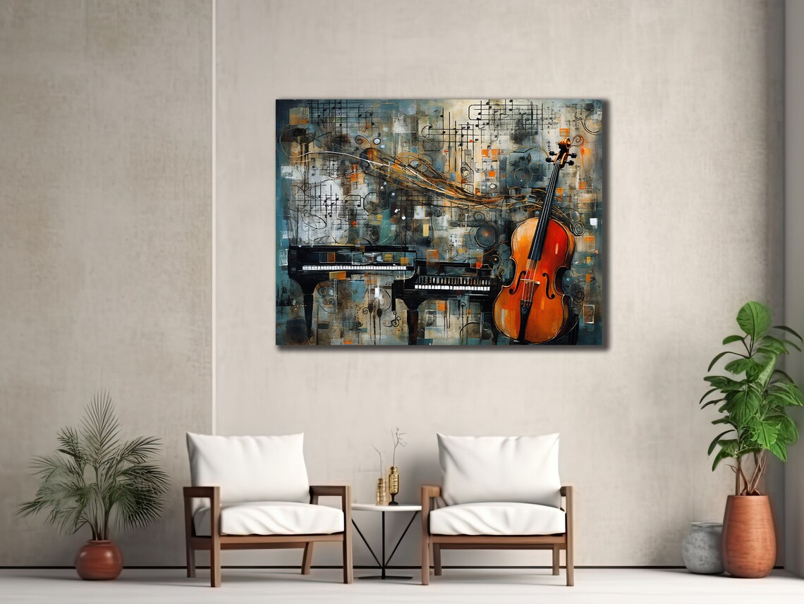 Cello and Piano Keys Abstract Collage Music Instrument Wall Art Poster