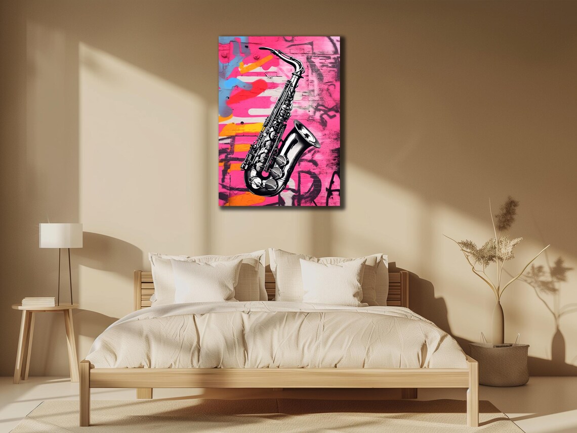 Pop Art Saxophone Jazz Music Modern Neon Pink Graffiti Wall Poster - Image 3