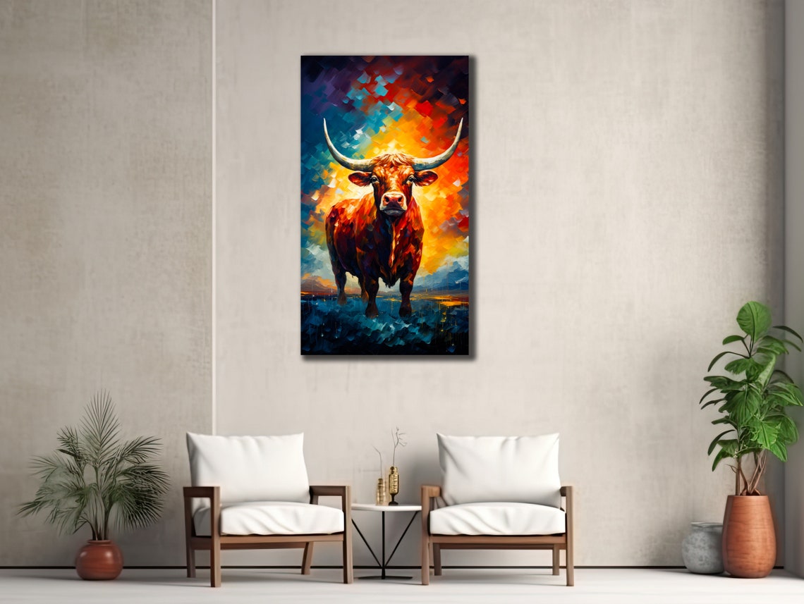 Colorful Cow Printing Cow Wall Decor Abstract Animal Wall Art Painting On Colorful Animal Art Farmhouse For Gifts