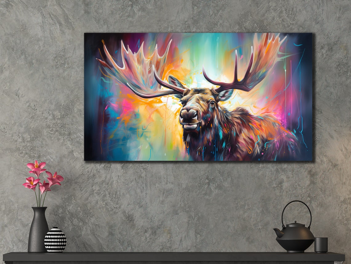 Colorful Moose Antlers Abstract Rainbow Wildlife Artwork Poster - Image 3