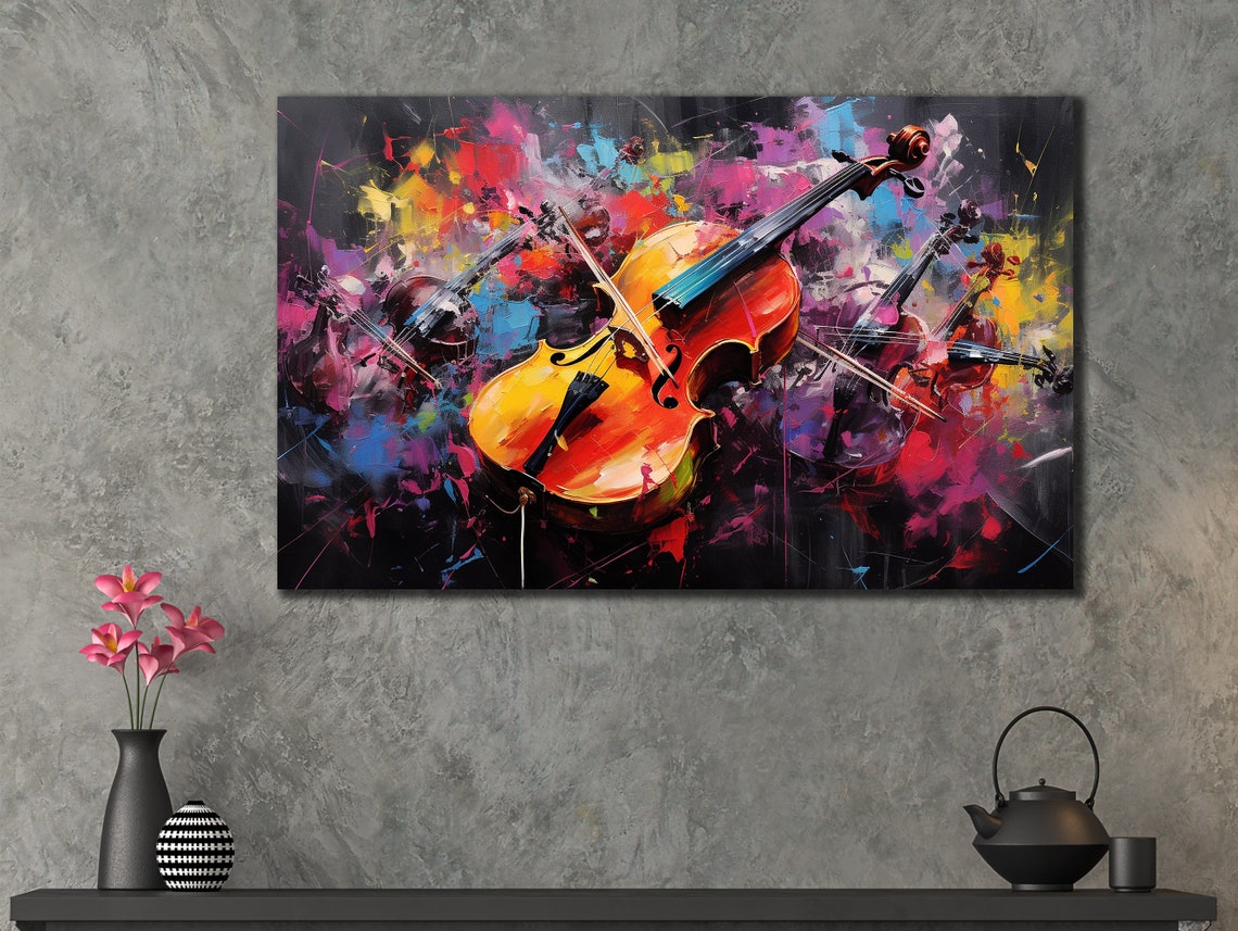 Violin Duo Colorful Abstract Splash Orchestra Strings Art Poster