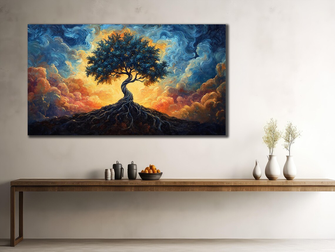 Tree Of Life Swirling Starry Night Sky Colorful Nature Art Poster - Image 2