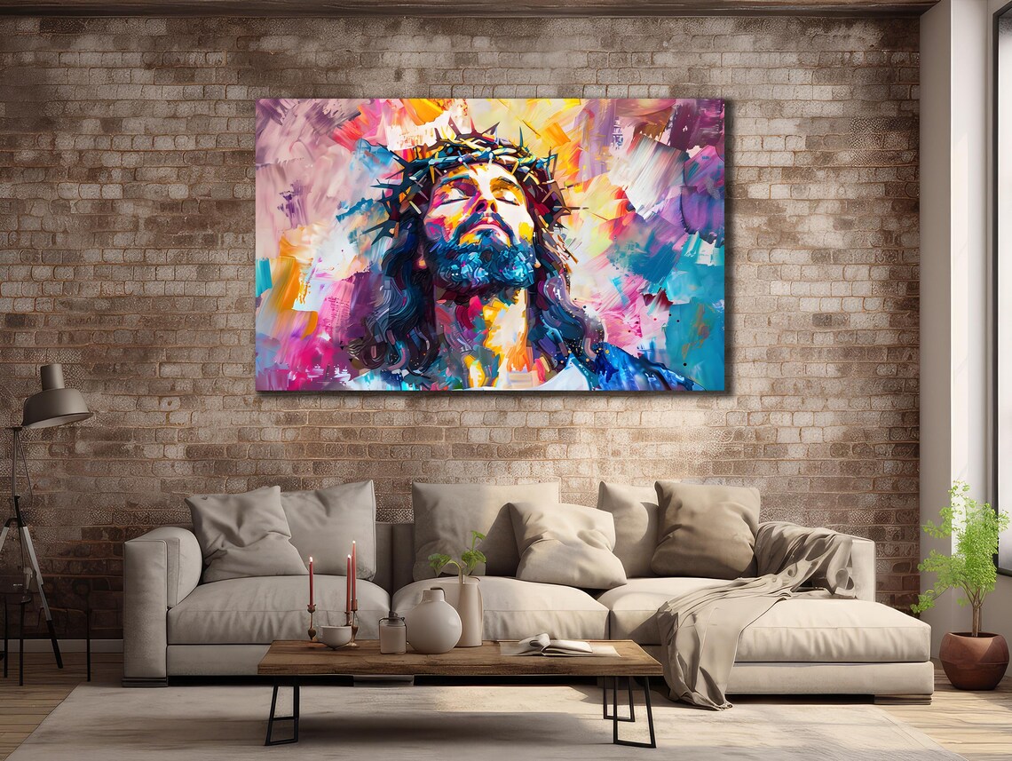 Jesus Crown Of Thorns Colorful Abstract Faith Painting Art Poster - Image 3