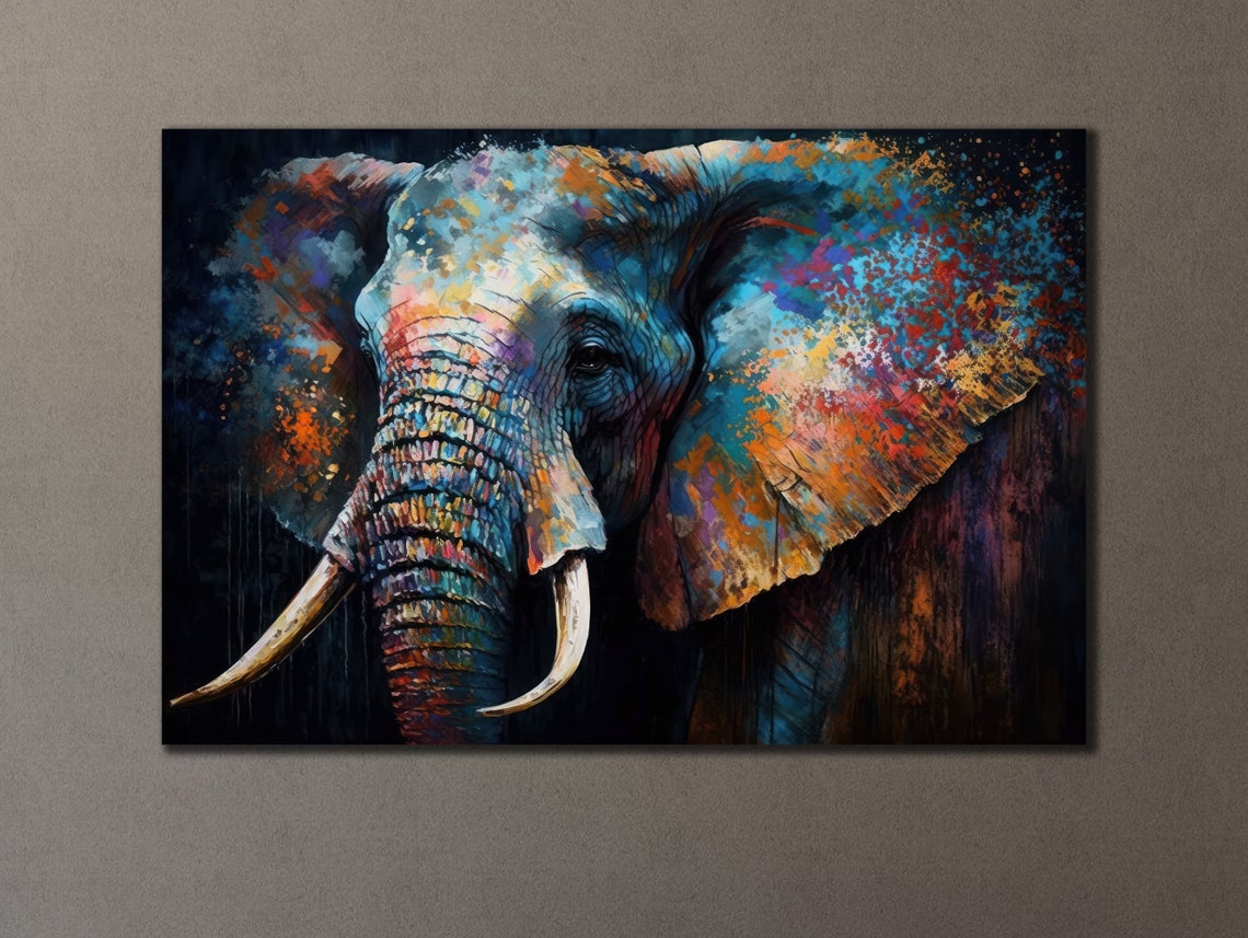 Colorful Elephant Portrait Vibrant Paint Splash Wildlife Decor Poster