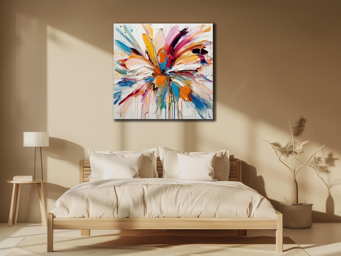Colorful Abstract Flower Burst Palette Knife Impasto Floral Art Poster - Image 3