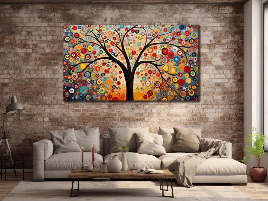 Tree Of Life Colorful Circle Dot Joyful Vibrant Nature Wall Art Poster - Image 3