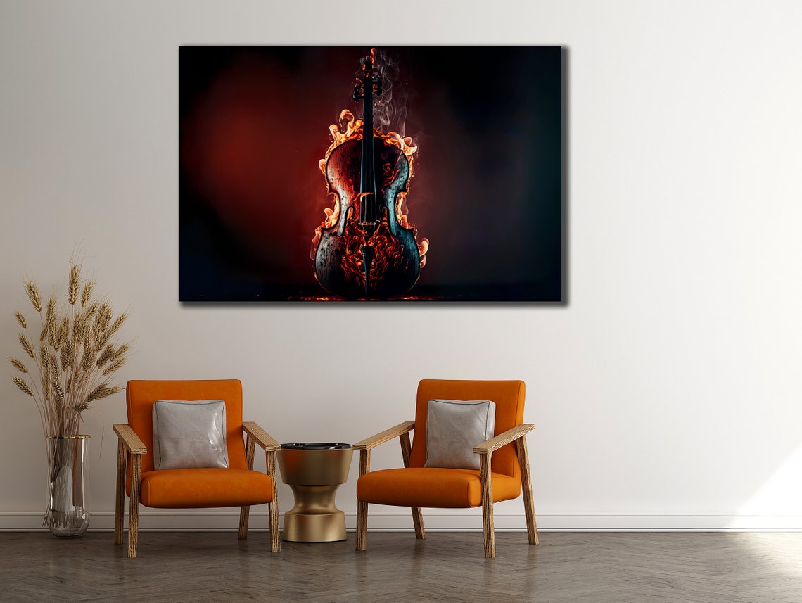 Burning Violin Engulfed In Flames Dark Dramatic Music Art Poster - Image 3