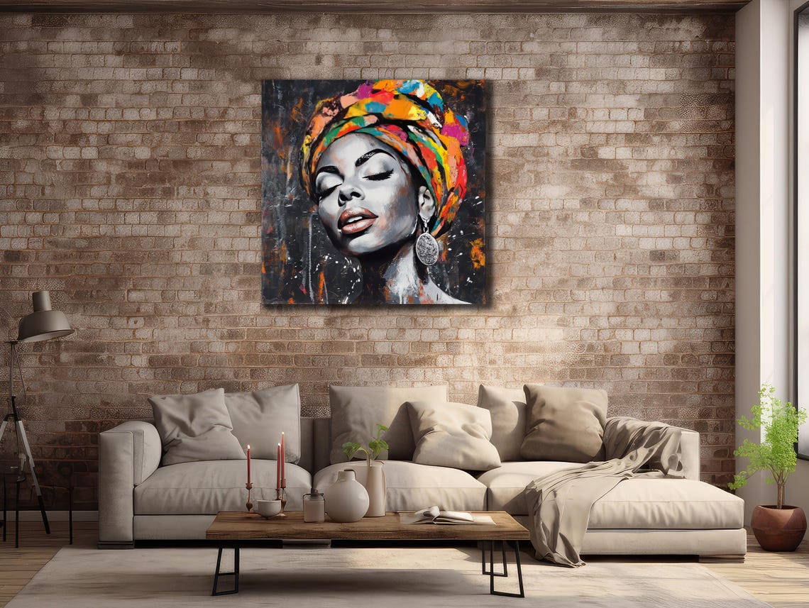 African Woman Scarf Print Ethnic Painting Wall Decor House Gift Idea Bedroom Wall Decor Black Girl Wall Art African Woman Poster - Image 2