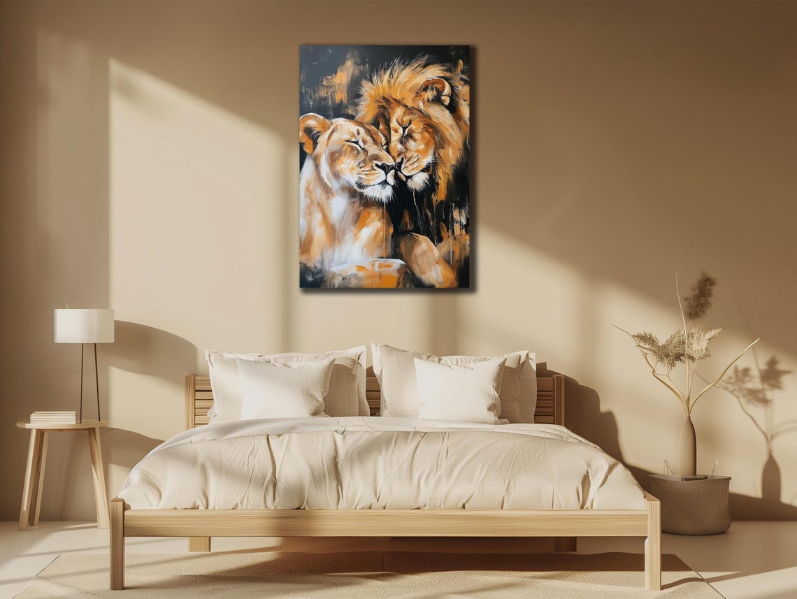 Lion And Lioness Print Brown Lion Family Painting Art House Gift Ideas Farmhouse Wall Decor Animals Wall Art Couple Lion Poster - Image 3