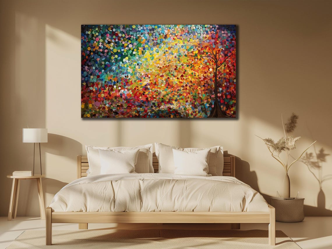 Colorful Dotted Tree Abstract Paint Splatter Nature Wall Art Poster
