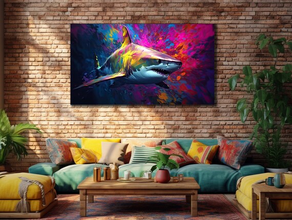 Colorful Shark Art Print For Bedroom Decor Shark Wall Art Animal Wall Decor Home Gift Room Wall Decor Animal Print On