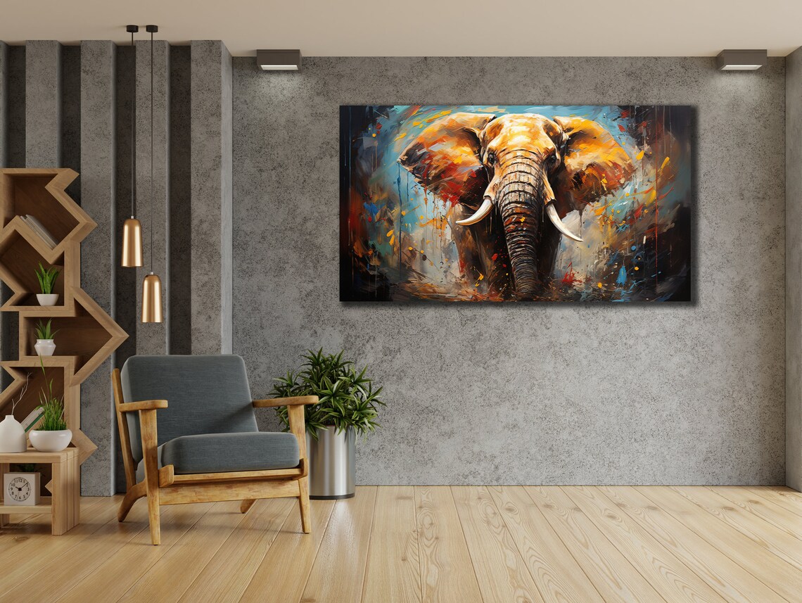 Elephant Charging Forward Warm Amber Paint Splash African Safari Art Poster - Image 3