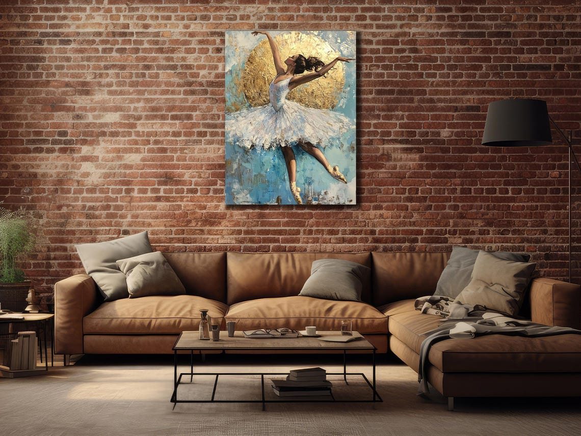 Ballerina White Tutu Dancing Golden Sun Blue Abstract Art Poster - Image 3