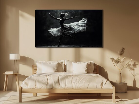 Ballerina Dancer Silhouette Flowing Skirt Dramatic Black White Art Poster