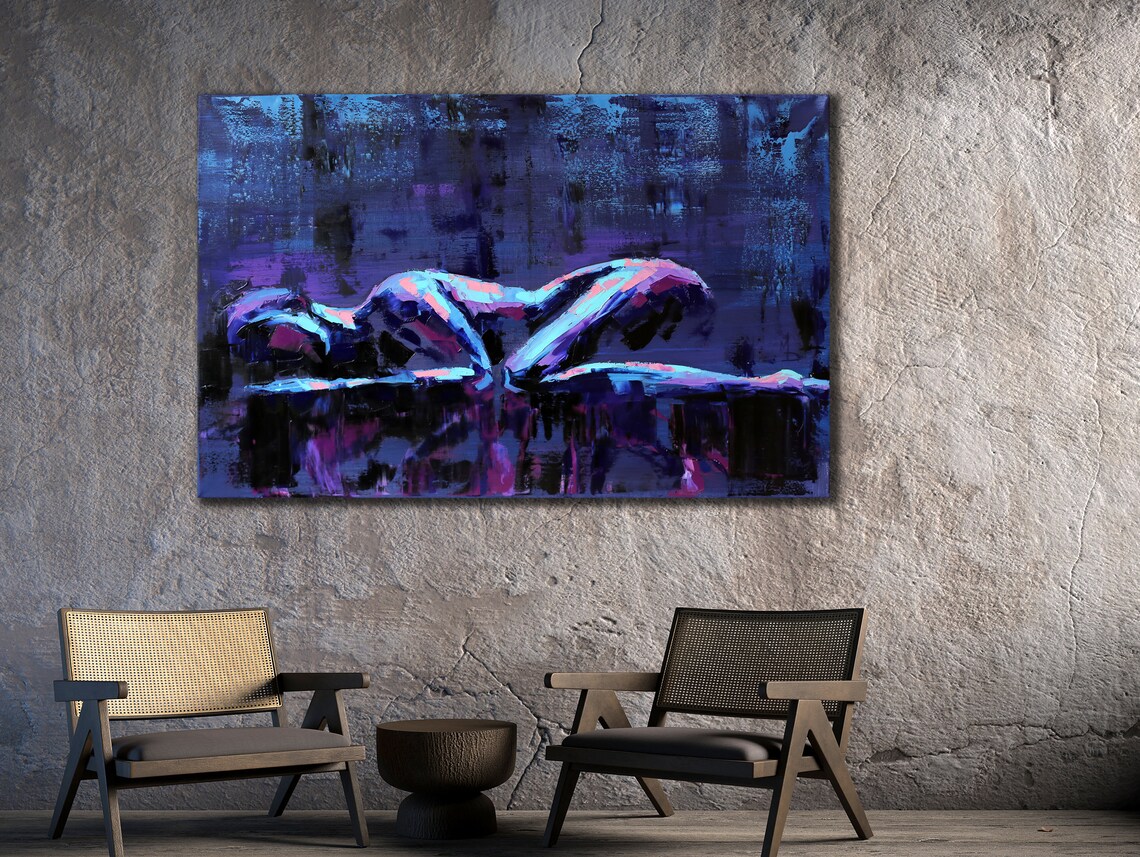 Blue Nude Woman Abstract Oil Painting Modern Bedroom Wall Poster - Image 2